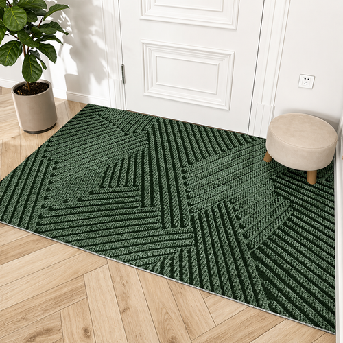 Ribbed non-slip door mat at a front door
