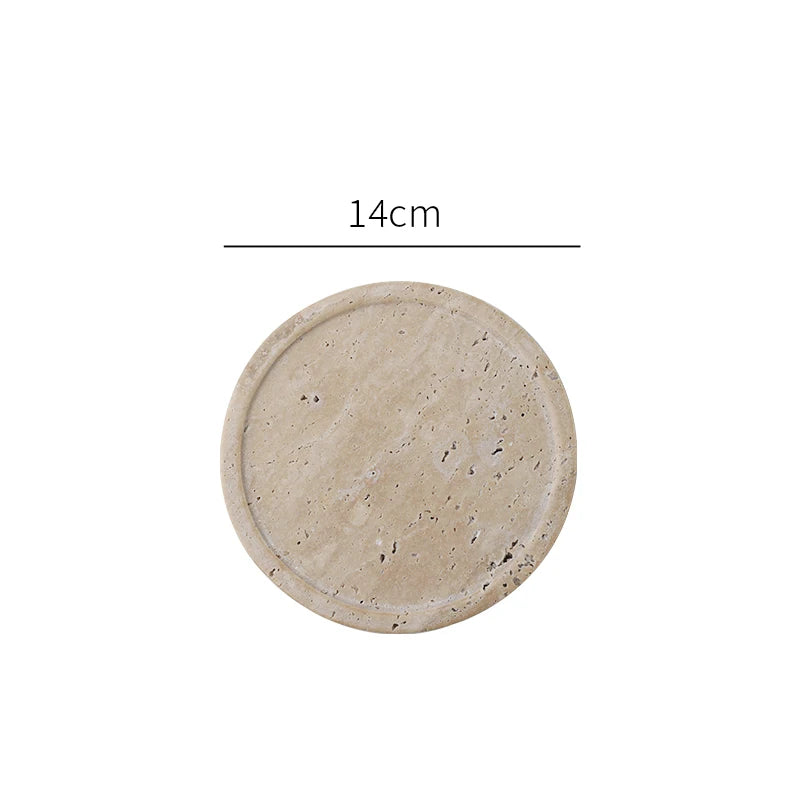 Size diagram of the round travertine tray, 14 cm across
