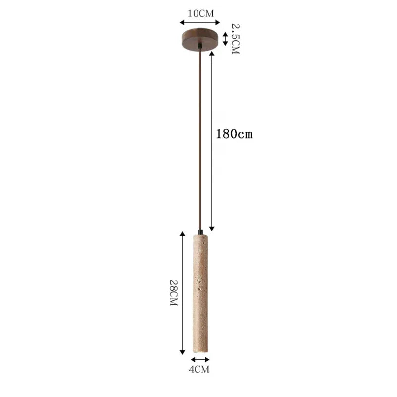 Size drawing of the slim marble pendant light, 4 cm wide and 28 cm high, 180 cm cord