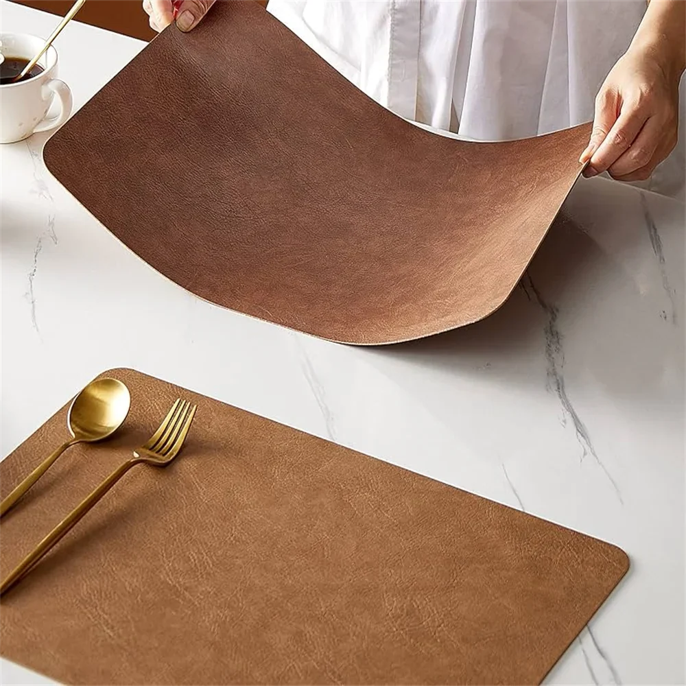 Faux leather placemats on a dining table