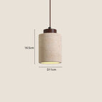Tall stone cylinder pendant light with a walnut-tone wood cap, 11 cm wide and 16.5 cm high