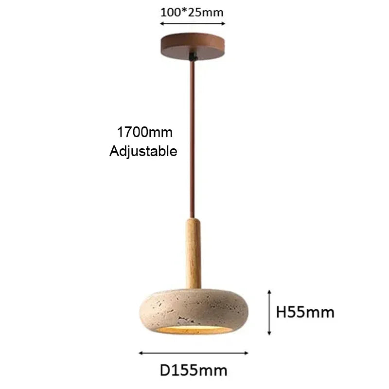 Size drawing of the stone disc pendant light, 155 mm wide and 55 mm high